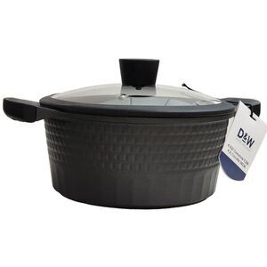 D&W Cookware 9.5in Non Stick Stockpot Casserole Pot With Glass Lid 4.5QT Black